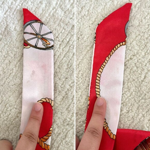 Silk Slim Scarf Red Carriage and Rope Print 35 x 1.5 Inches Equestrian Chic No17 - Picture 6 of 11